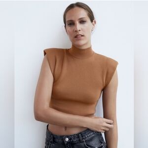 NWT Zara Brown Structured Crop Top